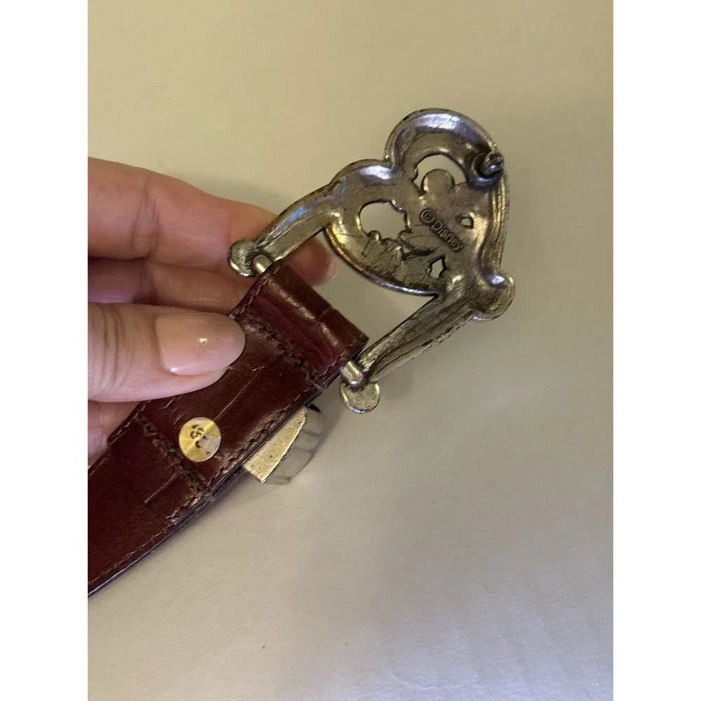Brighton Disney Mickey Minnie Brown Leather Belt, Silver Heart Buckle Sz 26